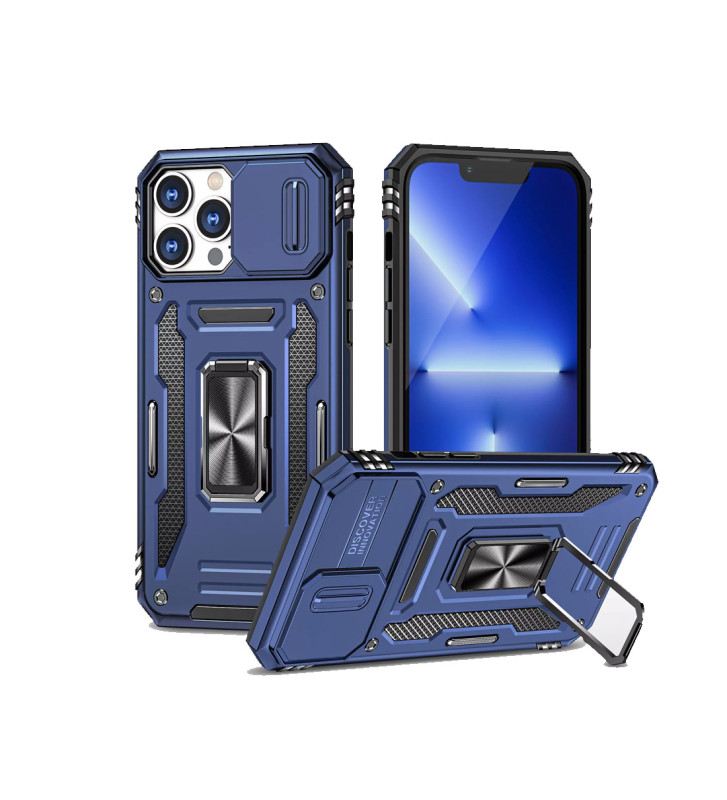 Étui robuste avec anneau de support et protection d'appareil photo pour iPhone 15 Pro Max – Bleu marine Étui robuste avec anneau de support et protection d'appareil photo pour iPhone 15 Pro Max – Bleu marine