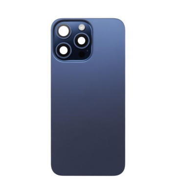 Vitre arrière  iPhone 15 Pro Max + plaque en acier + aimant MagSafe + NFC et câble flexible pour flash (titane bleu)